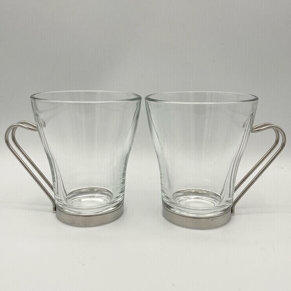 Vitrosax Italy Clear Glass Stainless Steel Removable Handle Expresso Mug Set - Picture 2 of 16